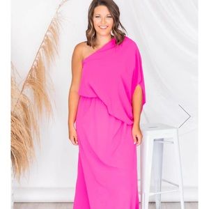 A hot pink, “Pink Lily” boutique dress. , size XXL, one shoulder, never worn